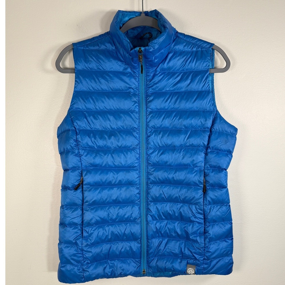 REI Co-op Vest Women S/M Magma 850 Down Blue Puffer Full Zip packable Layer EUC